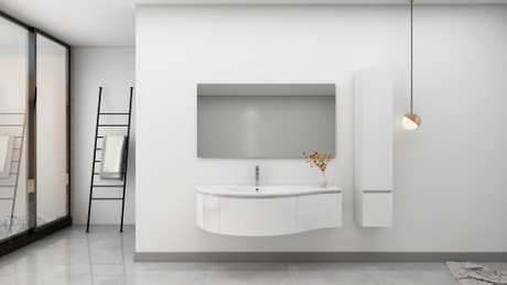 PVC Curve Bathroom Cabinet with Gloss White Lacquared