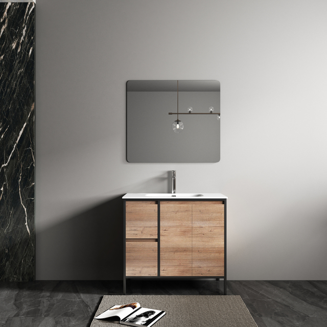 Industrial bathroom vanity unit with ceramic Basin 90CM