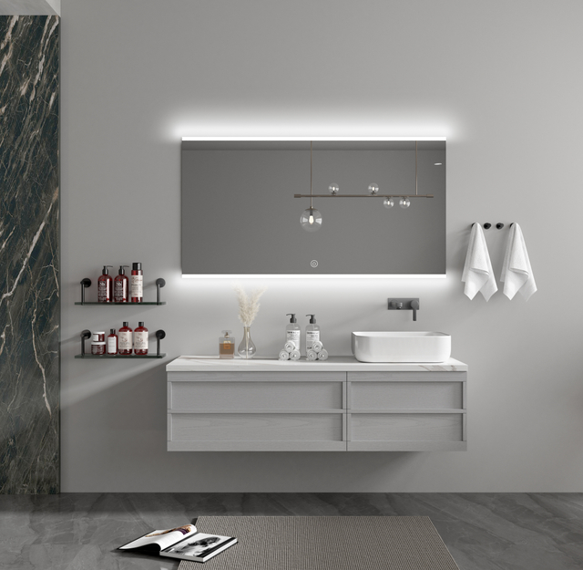 Cabinet with concave drawer and glossy White top with glossy white ceramic countertop washbasin