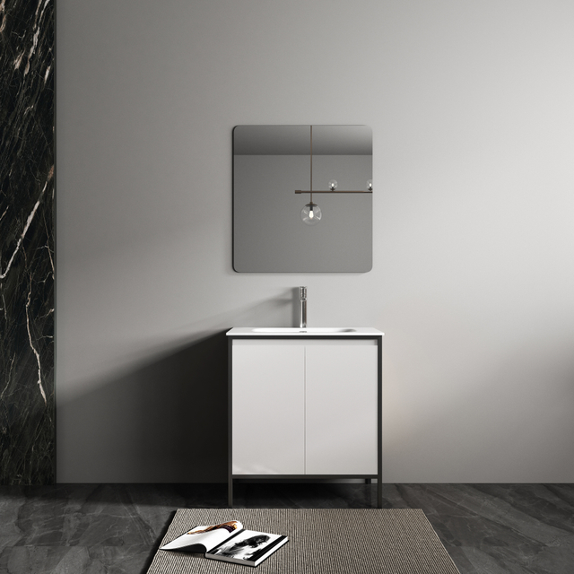 Metal Frame Bathroom Canbinet with Ceramic Basin with Two Doors