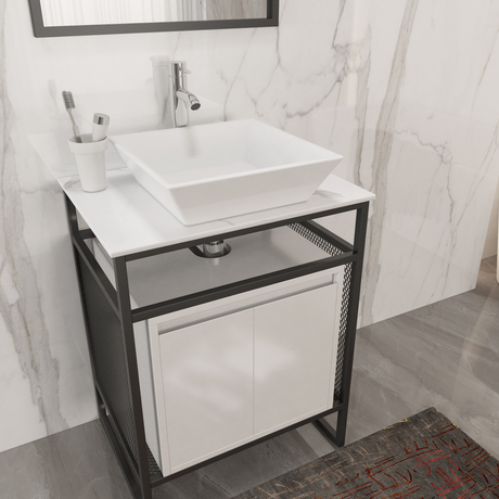 Metal Frame Industrial Style Bathroom Cabinet with Ceramic Basin