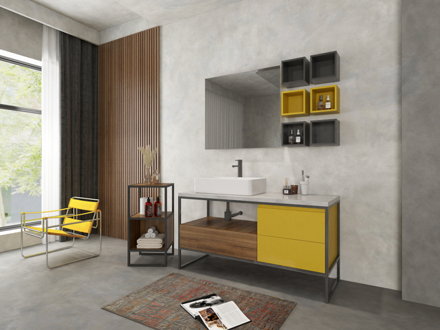 Metal Frame Indutrial Style Modern Bathroom Cabinet 