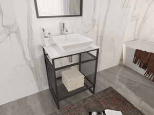 Metal Frame Bathroom Vanity with Marble Countertop Ceramic Basin , Stainless Steel Frame Hotel Bathroom Vanity Cabinet