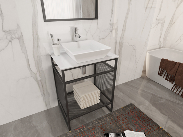Metal Frame Bathroom Vanity with Marble Countertop Ceramic Basin , Stainless Steel Frame Hotel Bathroom Vanity Cabinet