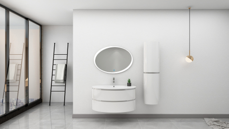 PVC Curve Bathroom Cabinet with Gloss White Lacquared