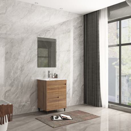 MDF Floor Bathroom Cabinet with Two Drawers and one door Elm Ground Finished