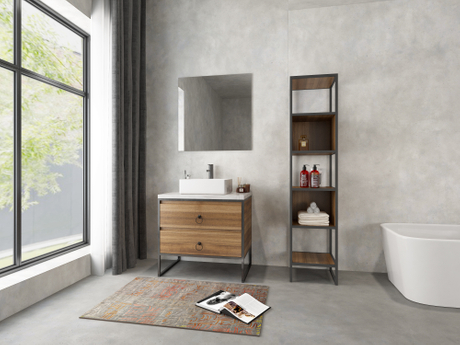 Bathroom Cabinet Characterized by The Metal Structures with Countertop Ceramic Washbasin 