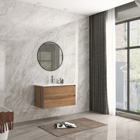 MDF Bathroom Cabinet 90CM with Two Drawers with Finish Elm Ground