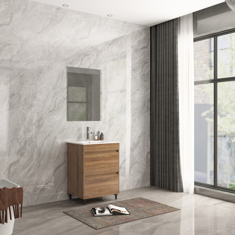 MDF Floor Bathroom Cabinet with Two Drawers with Elm Ground Finished