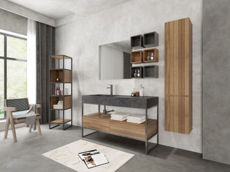 Metal Frame Industrial Style Bathroom Cabinet with Sintered Top 