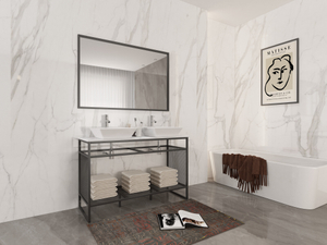 Metal Frame Indutrial Style Bathroom Cabinet Double Basin