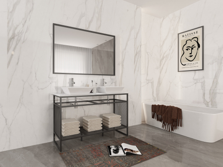 Metal Frame Indutrial Style Bathroom Cabinet Double Basin