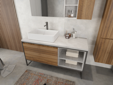 Metal Frame Industrial Style Bathroom Cabinet with Ceramic Basin 