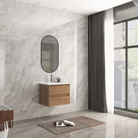 MDF Bathroom Cabinet with Two Drawers with Finish Elm Ground