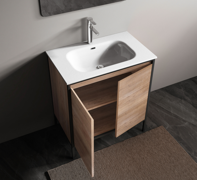 Modern Single Sink indutrial Style Metal Frame Bathroom Cabinet Modern 80cm